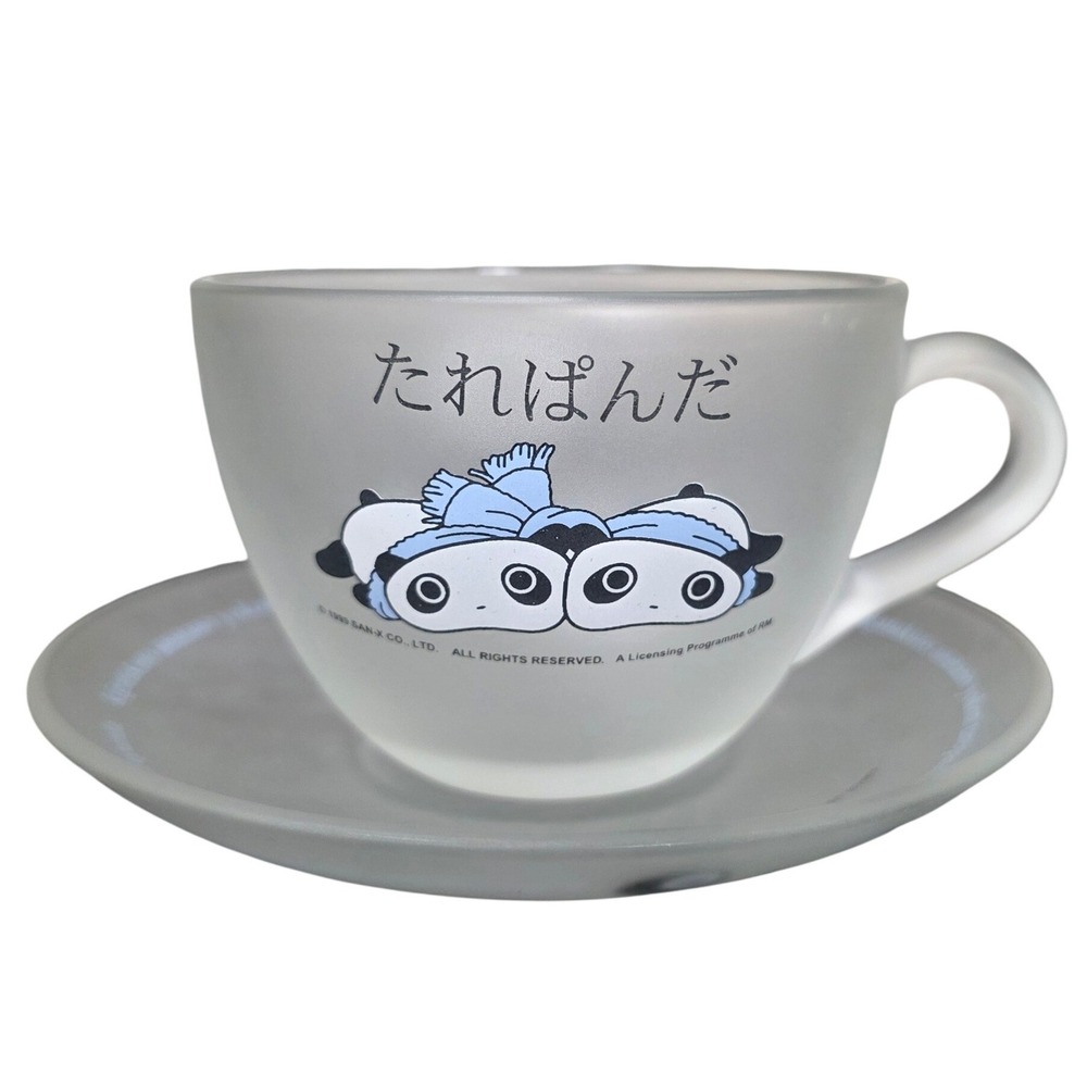 San-X Tarepanda 1999 Frosted Glass Cup‎ & Saucer Set Heisei Retro
